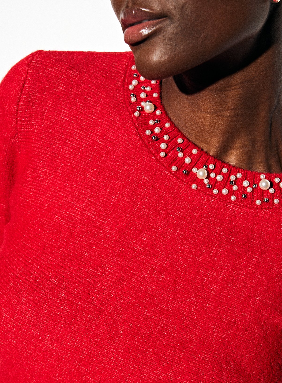Red Jewel Neck Peplum Knitted Top 8 - Image 3 thumbnail