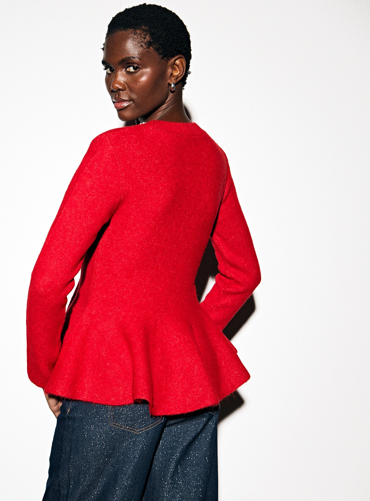 Red Jewel Neck Peplum Knitted Top 8 - Image 4 thumbnail