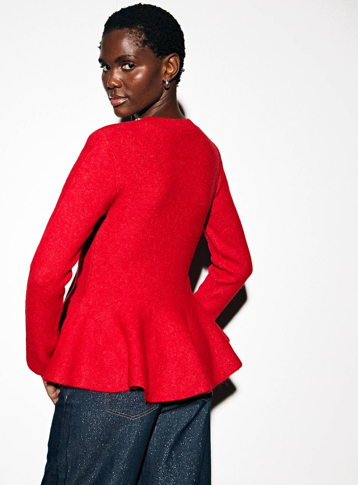 Red Jewel Neck Peplum Knitted Top 8 - Image 4