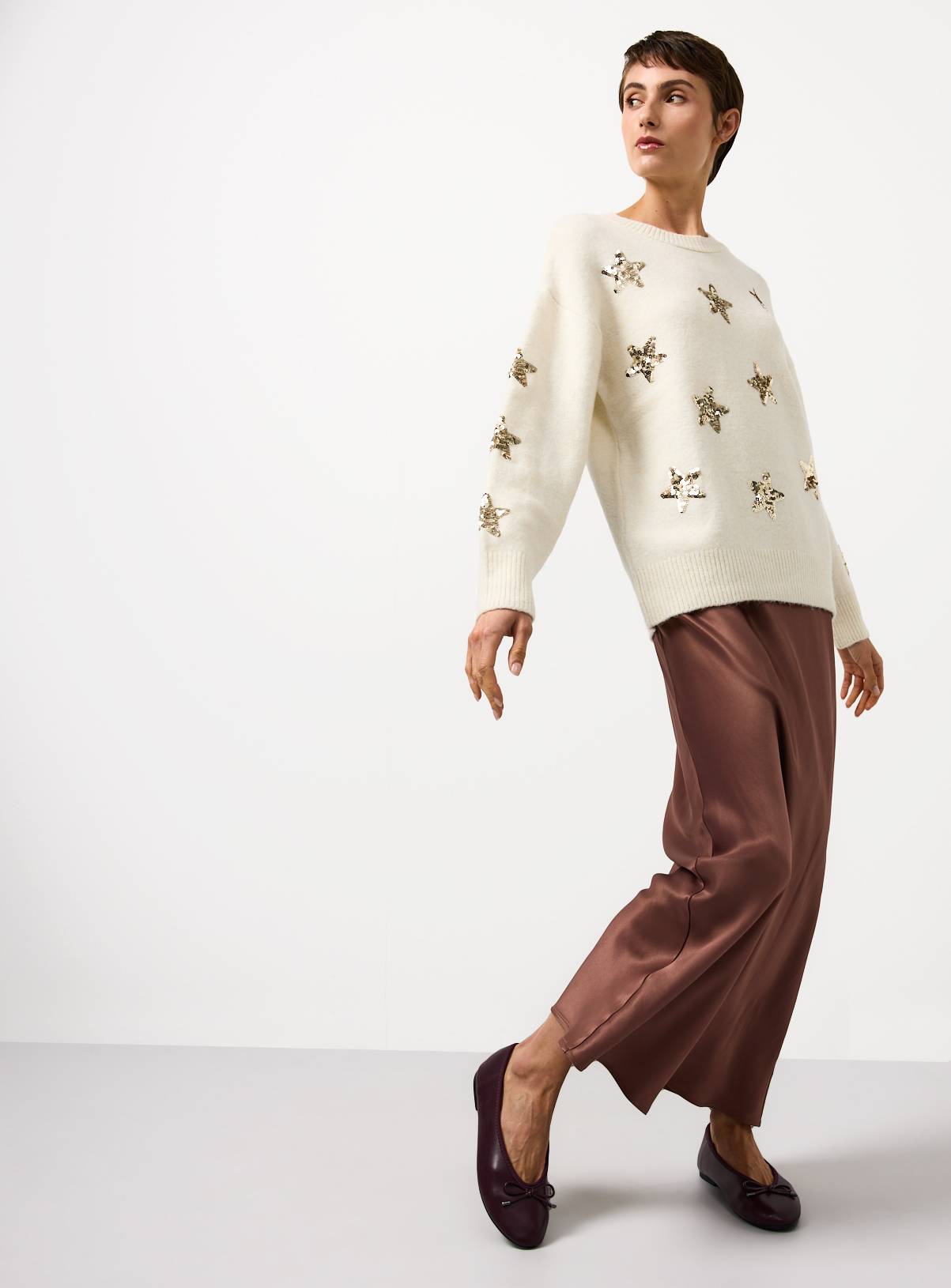 Cream Christmas Star Sequin Embellished Jumper 8 - Image 2