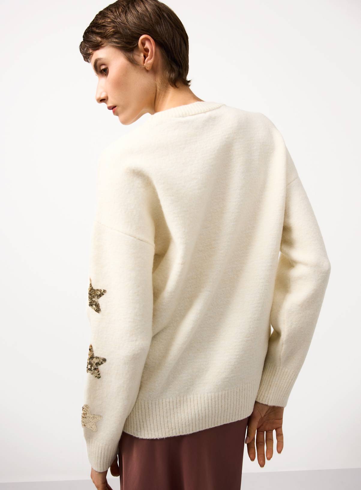 Cream Christmas Star Sequin Embellished Jumper 8 - Image 4