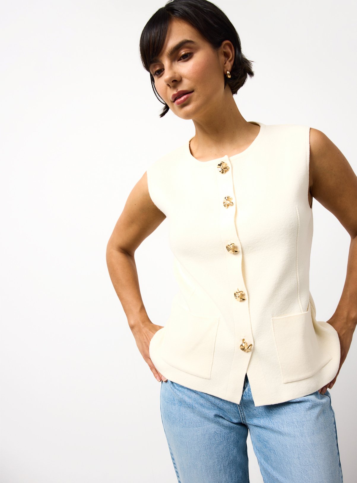 Cream Seam Detail Compact waistcoat 8 - Image 1 thumbnail