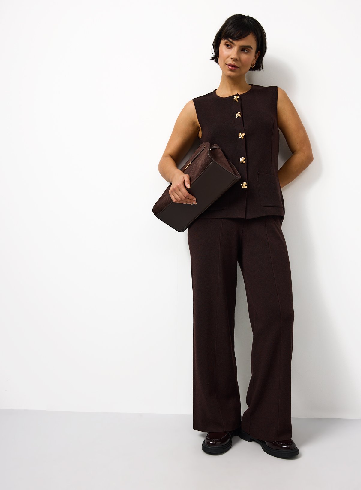 Brown Seam Detail Co-ord Wide Leg Trousers  6 - Image 1 thumbnail