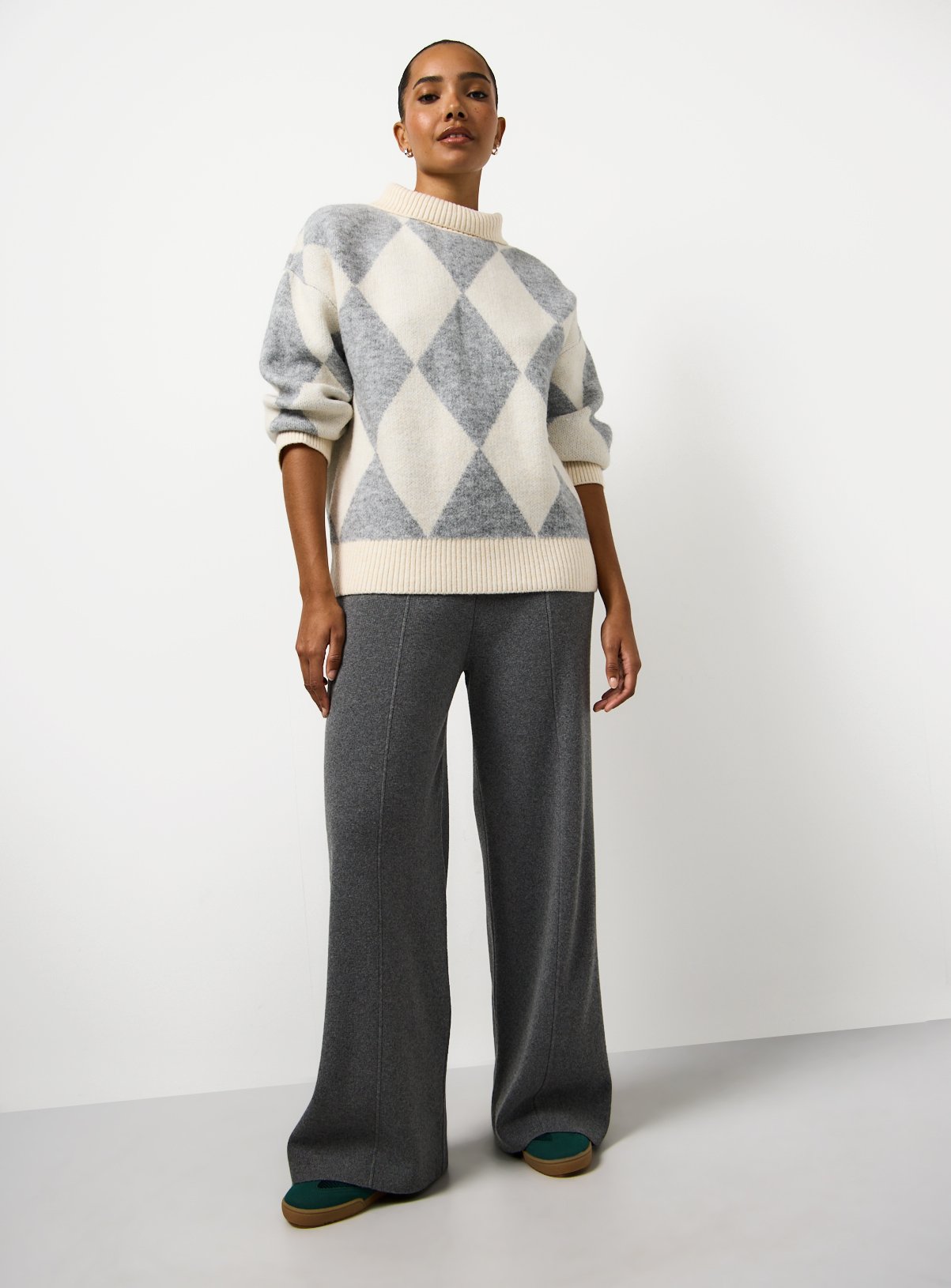 Charcoal Seam Detail Co-ord Wide Leg Trousers