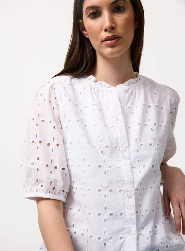 White Broderie Style Frill Collar Shirt 6