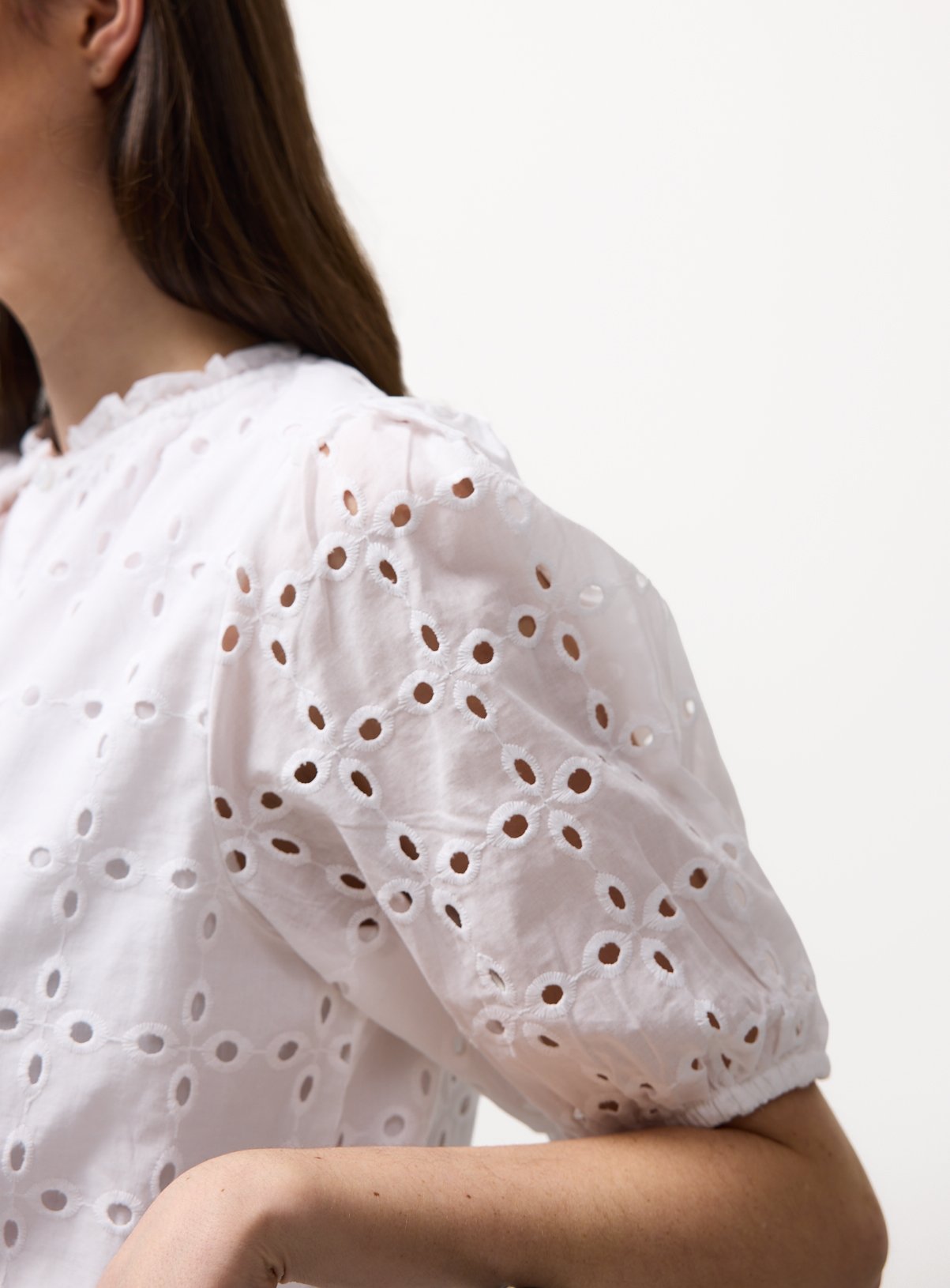 White Broderie Style Frill Collar Shirt 18 - Image 3 thumbnail