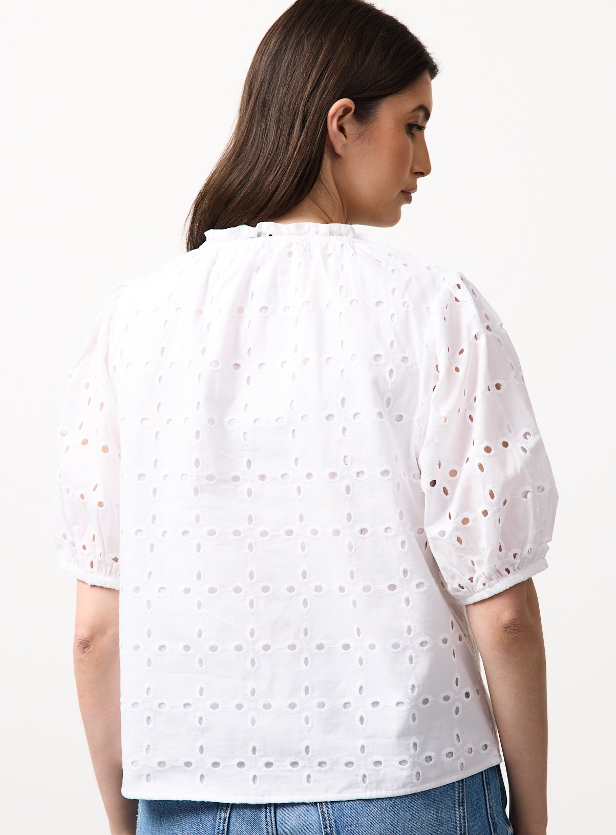 White Broderie Style Frill Collar Shirt 18 - Image 4 thumbnail