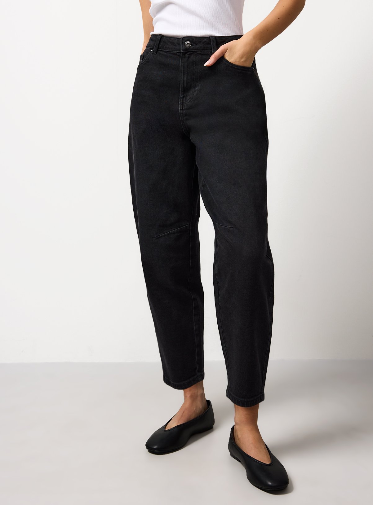 Black Washed Denim High Rise Barrel Jeans 14L - Image 3 thumbnail