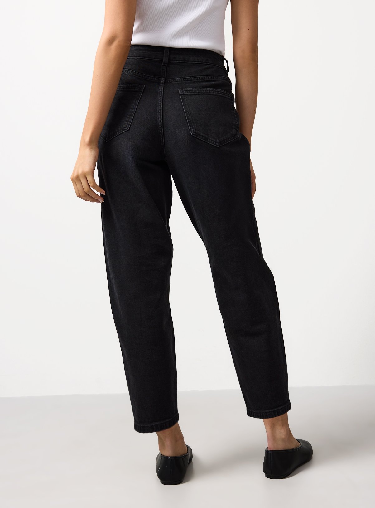 Black Washed Denim High Rise Barrel Jeans 14L - Image 4 thumbnail