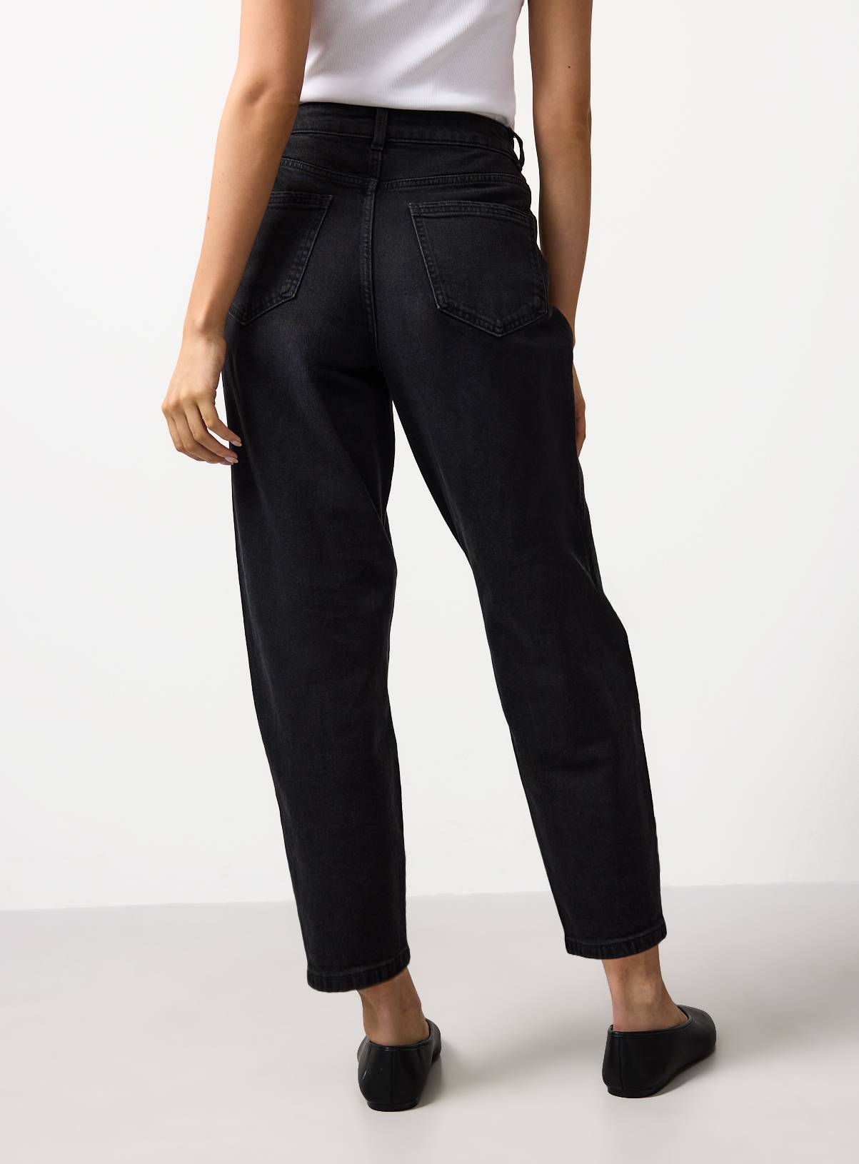 Black Washed Denim High Rise Barrel Jeans 14L - Image 4