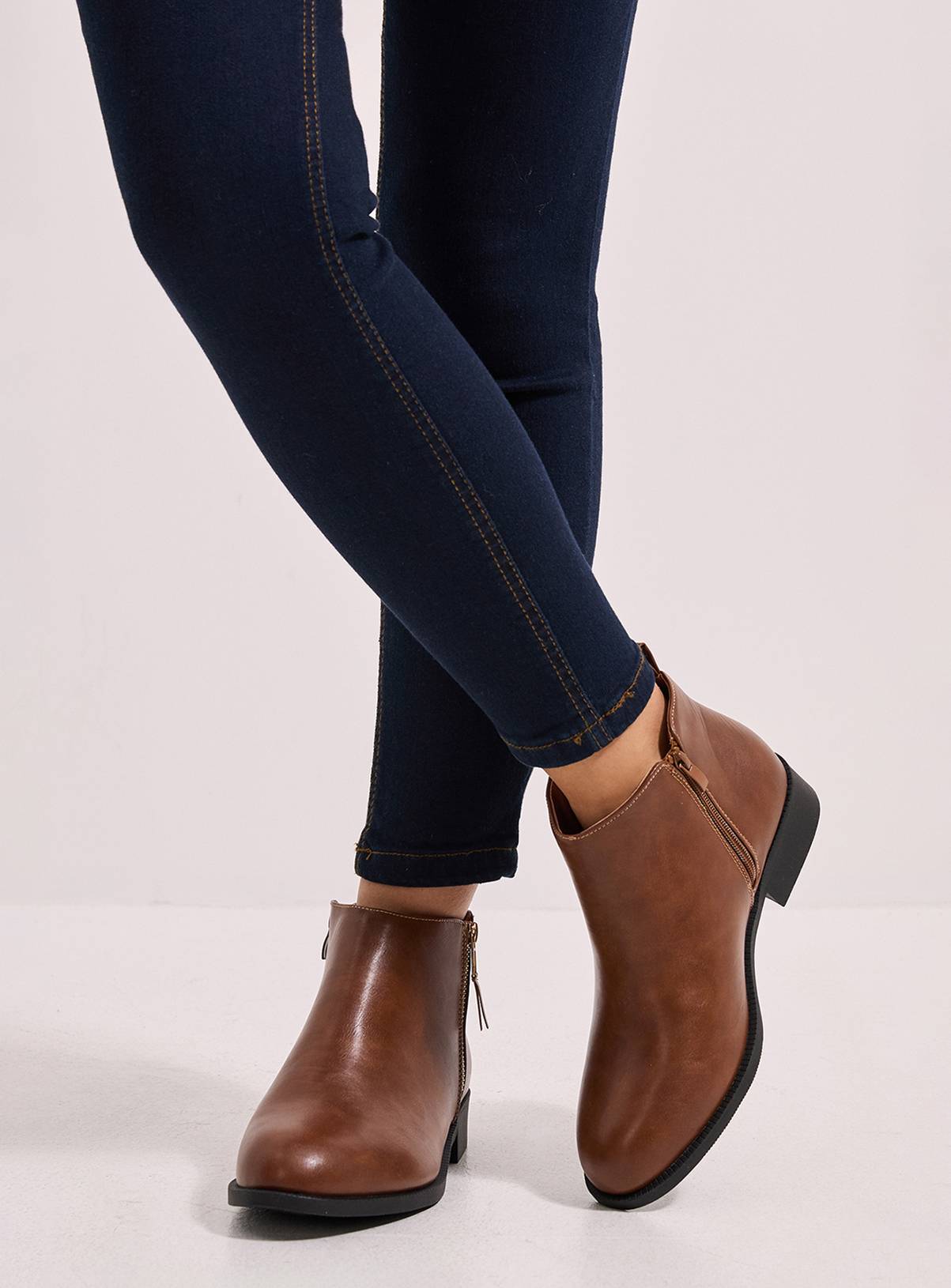 DOROTHY PERKINS Wide Fit Maddy Side Zip Flat Ankle Boots Brown 3 - Image 1