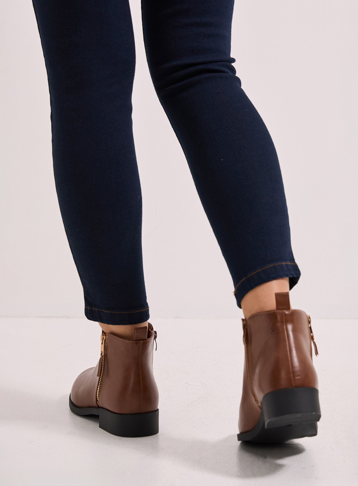 DOROTHY PERKINS Wide Fit Maddy Side Zip Flat Ankle Boots Brown 3 - Image 4 thumbnail