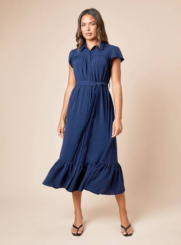DOROTHY PERKINS Frill Sleeve Belted Midi Shirt Dress 14