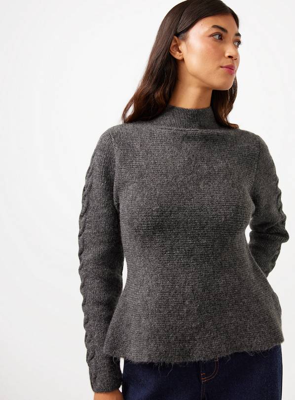 Charcoal High Neck Peplum Hem Jumper XL