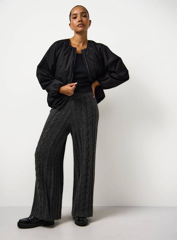 Charcoal Wide Leg Cable Knitted Trousers XL