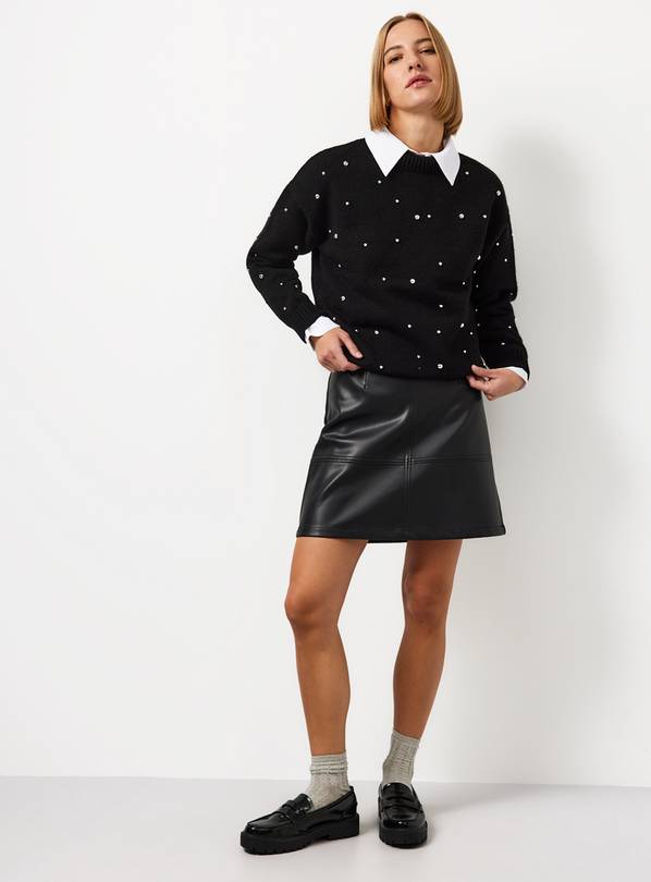 Black Mixed Stud High Neck Jumper L