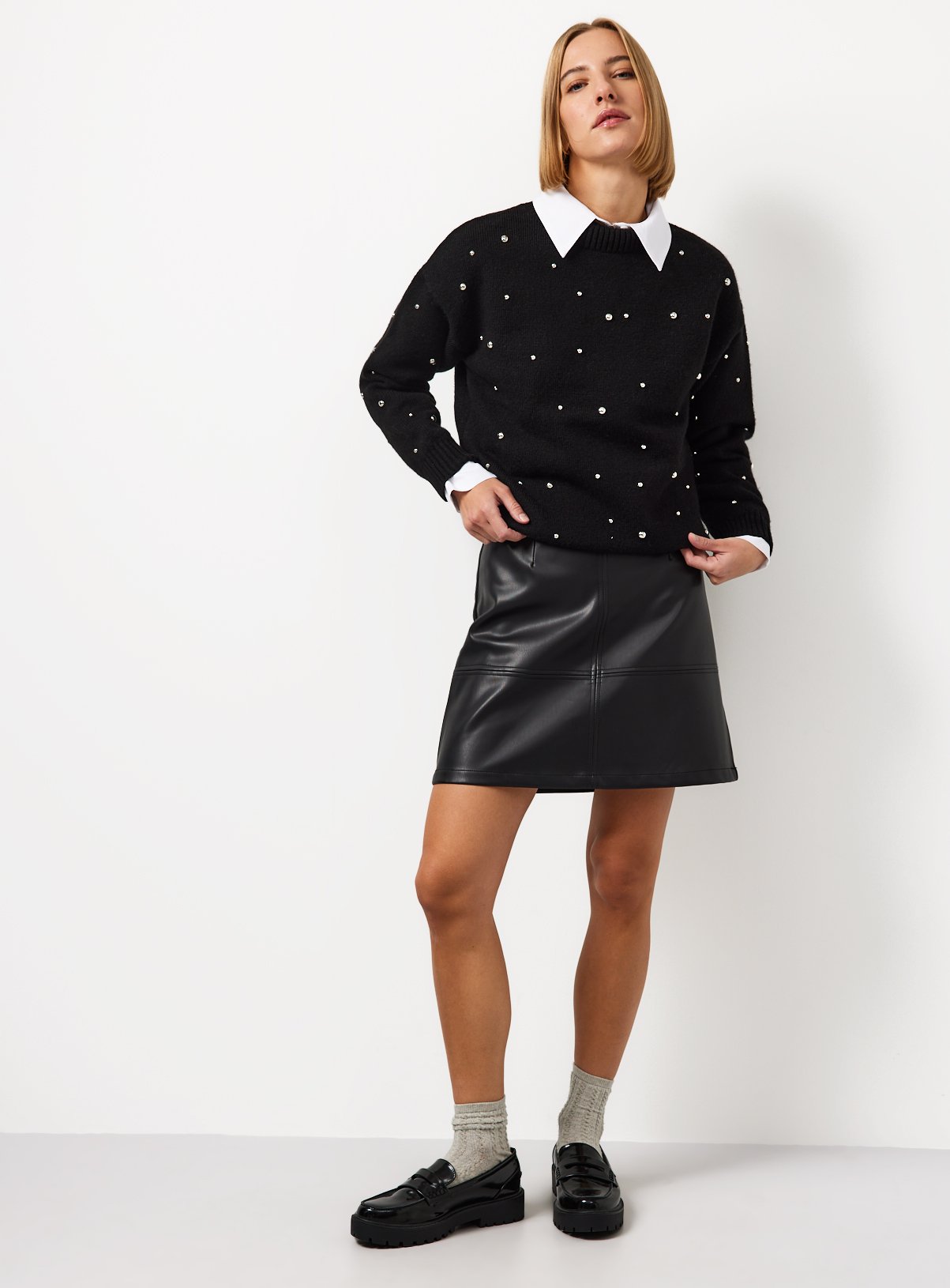 Black Mixed Stud High Neck Jumper XL - Image 1 thumbnail