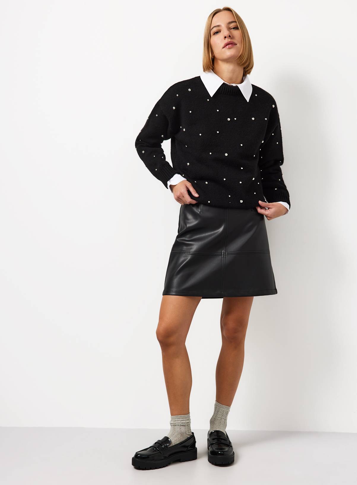 Black Mixed Stud High Neck Jumper XL - Image 1
