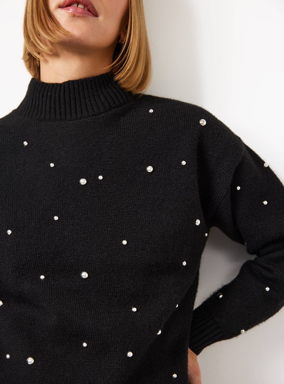 Black Mixed Stud High Neck Jumper XL - Image 2