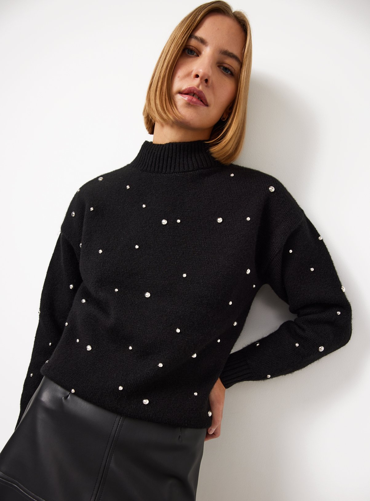 Black Mixed Stud High Neck Jumper XL - Image 3 thumbnail
