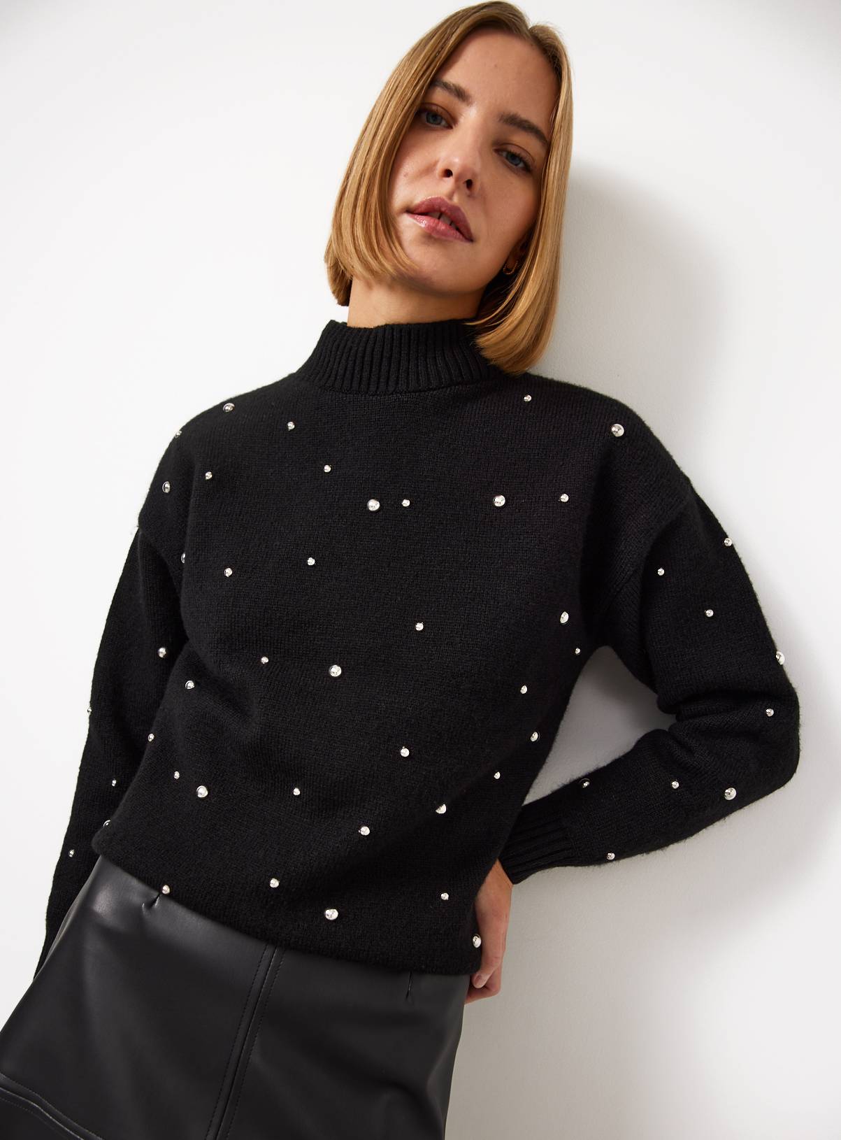 Black Mixed Stud High Neck Jumper XL - Image 3