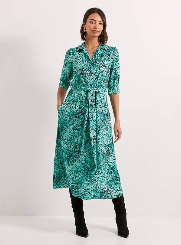 DOROTHY PERKINS Blue Animal Midi Shirt Dress 14