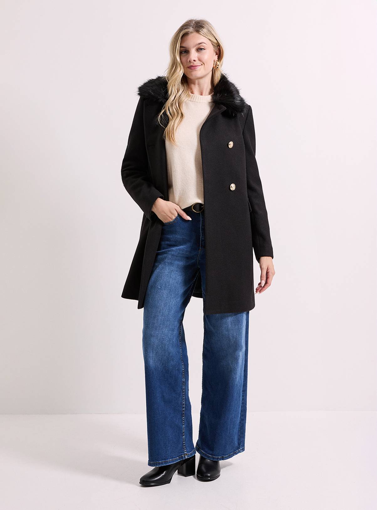 DOROTHY PERKINS Faux Fur Collar Dolly Coat 12 - Image 1
