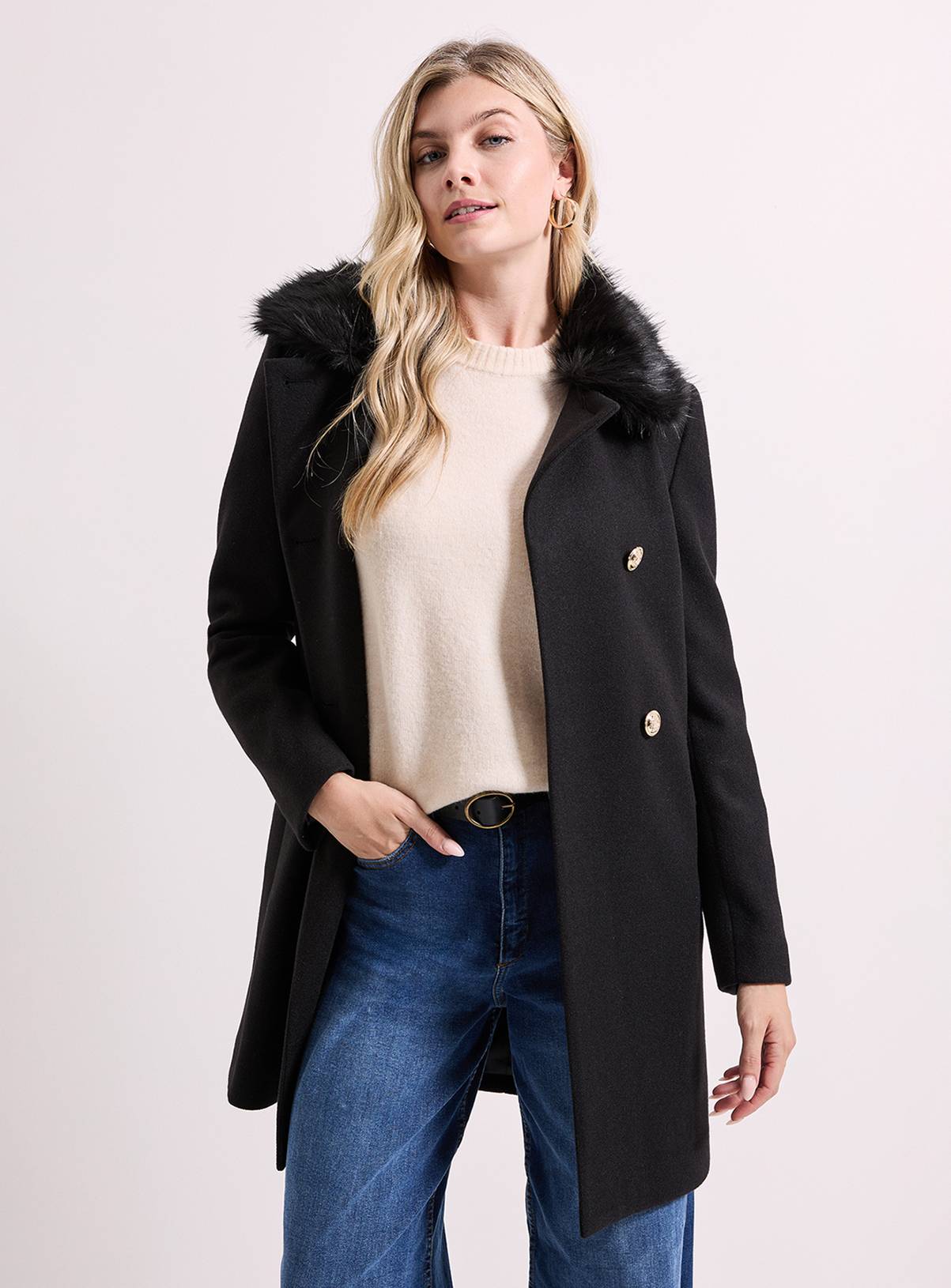 DOROTHY PERKINS Faux Fur Collar Dolly Coat 12 - Image 3