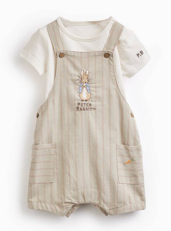 Beige Peter Rabbit Dungarees & Bodysuit Set Up to 3 mths