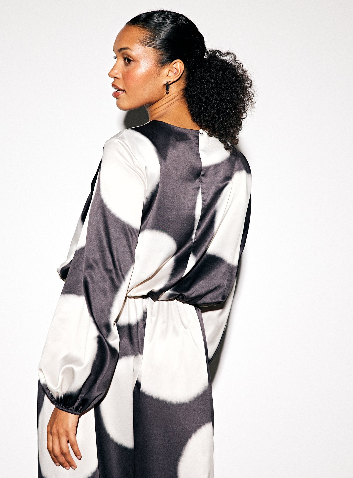 Monochrome Spot Printed Bubble Hem Blouse 12 - Image 4 thumbnail