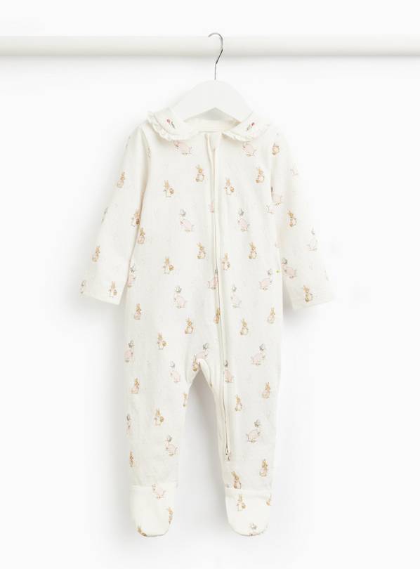 Cream Peter Rabbit Print Frilly Collar Sleepsuit 3-6 months