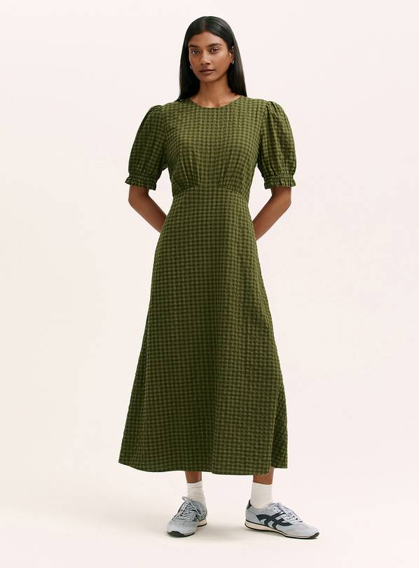 FINERY Mela Dress Khaki Gingham 22