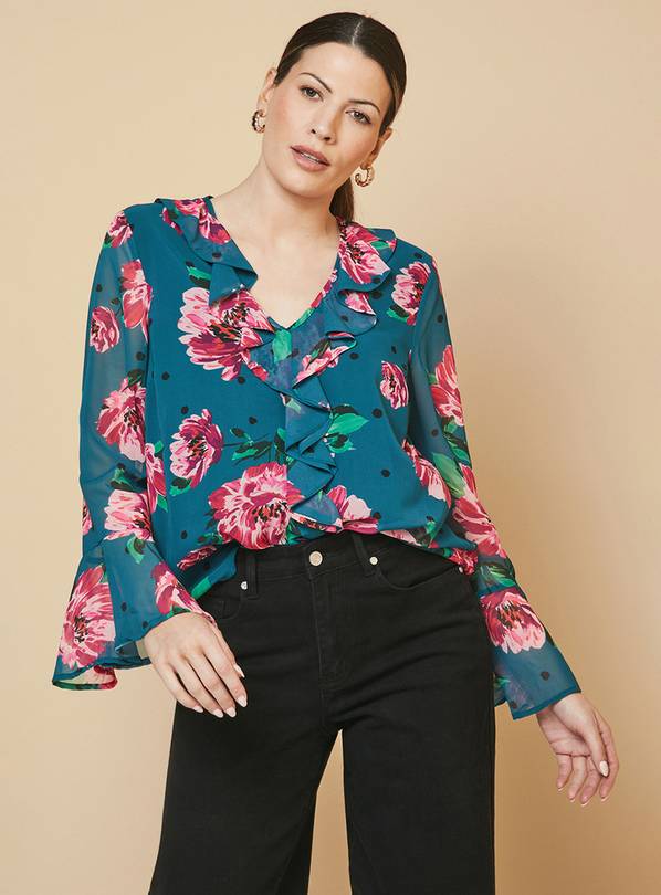 WALLIS Floral Spot Ruffle Detail Blouse 14
