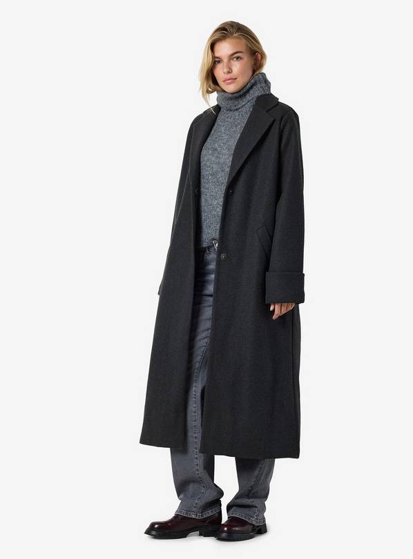 NOISY MAY Long Dark Grey Coat L/UK12