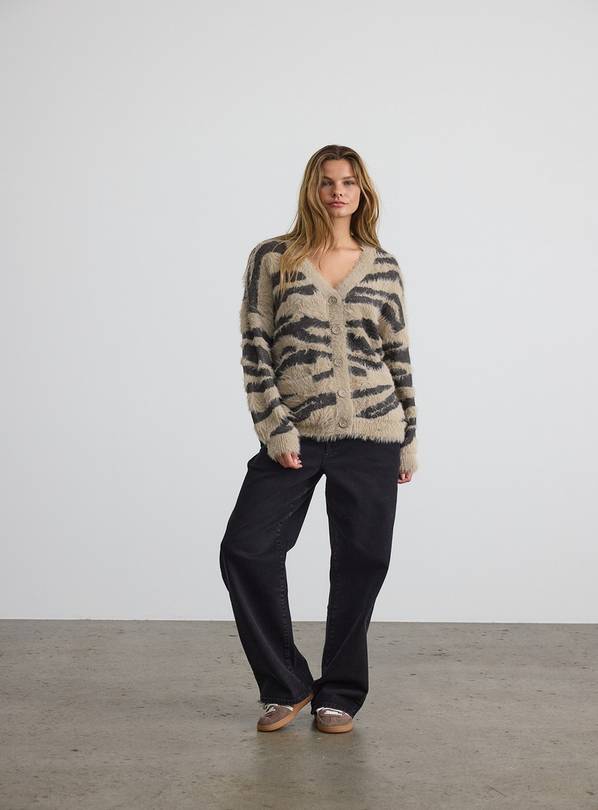 NOISY MAY V Neck Knitted Cardigan In Zebra Print XL/UK14