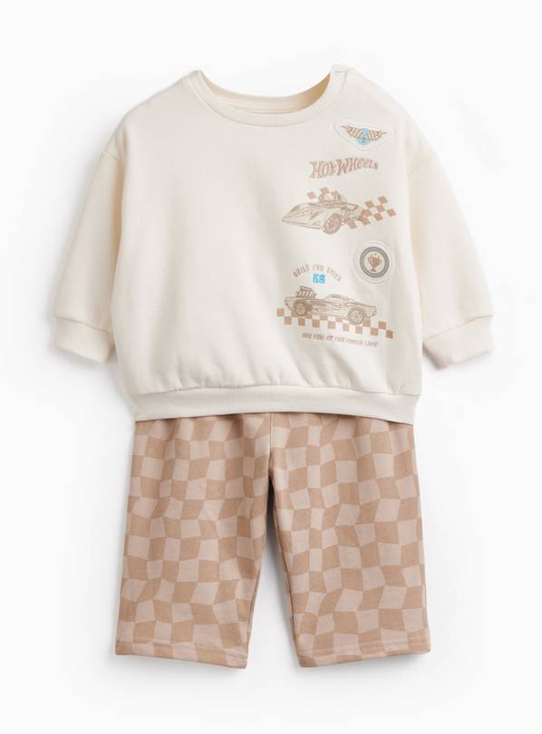Cream Hot Wheels Sweat & Trousers Set Up to 3 mths