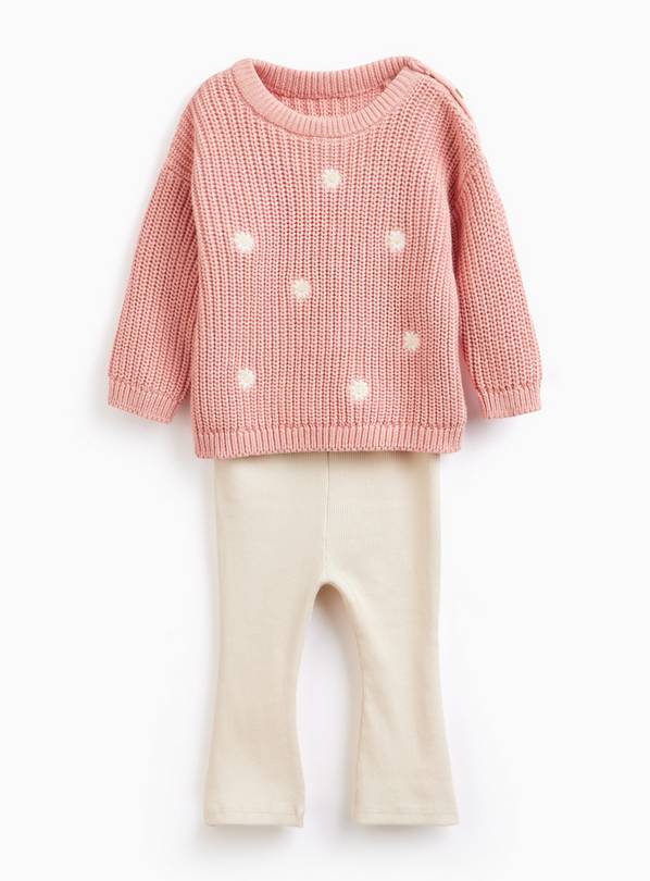 Pink Daisy Embroidered Fisherman Jumper & Leggings Set 3-6 months