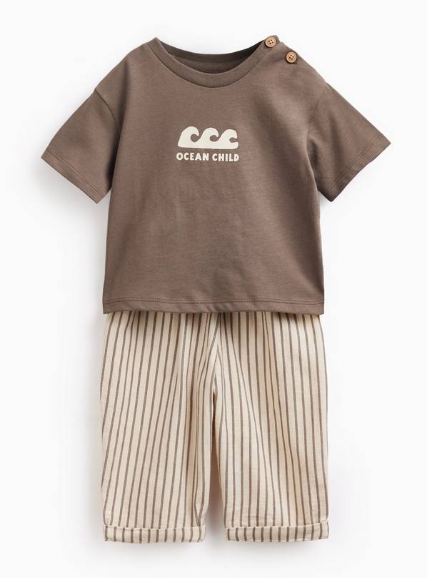 Brown Wave Graphic Tee & Trousers Set 3-6 months