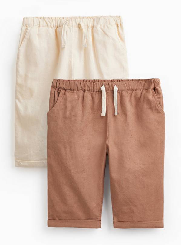 Brown & Cream Linen Blend Trousers 2 Pack 9-12 months