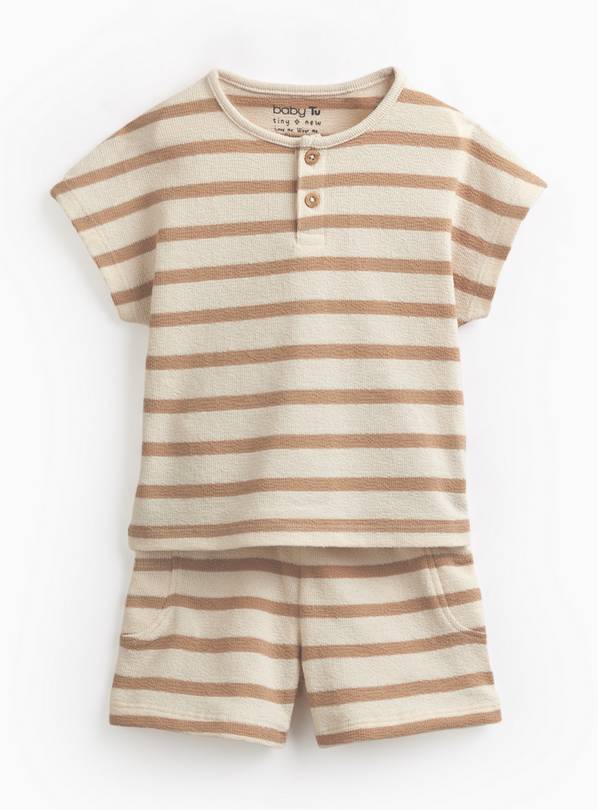Cream Stripe Jersey T-Shirt & Shorts Set Up to 3 mths