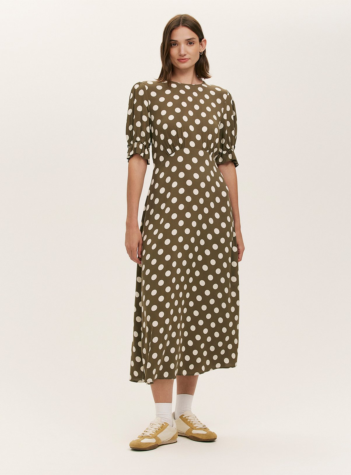 FINERY Mela Dress Khaki Spot 22 - Image 1 thumbnail