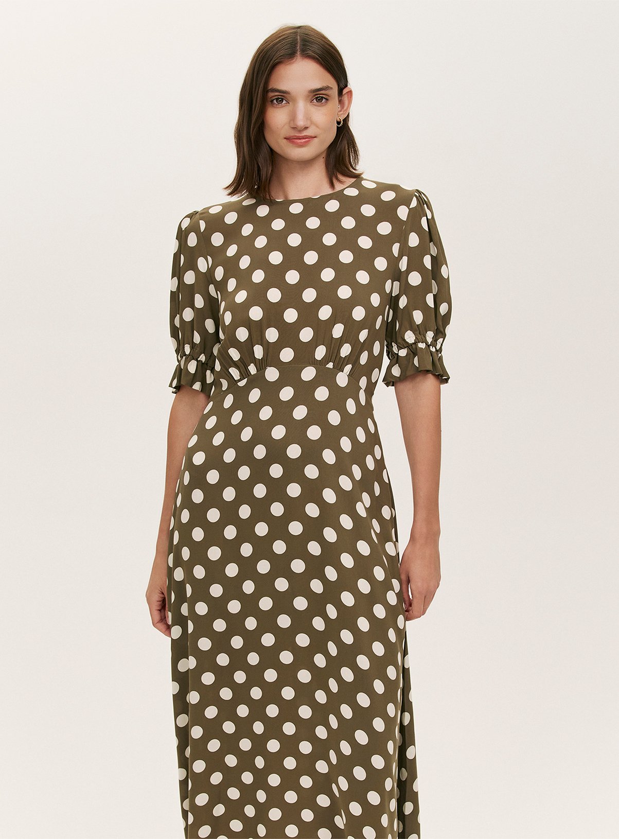 FINERY Mela Dress Khaki Spot 22 - Image 2 thumbnail