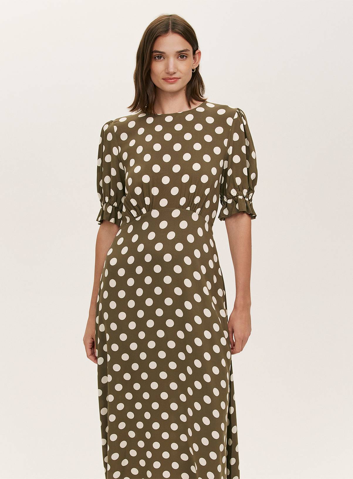 FINERY Mela Dress Khaki Spot 22 - Image 2