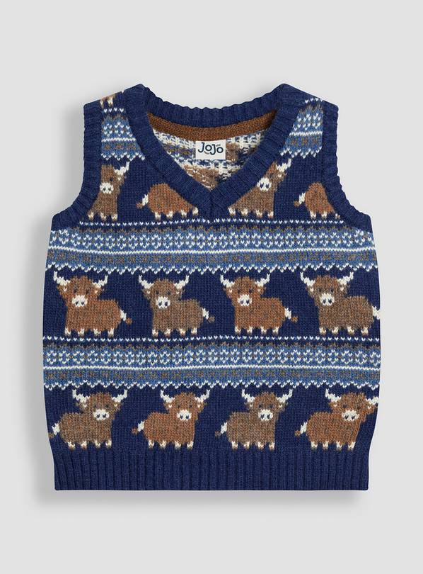 JOJO MAMAN BÉBÉ Highland Cow Fair Isle Tank Top 6-12 months