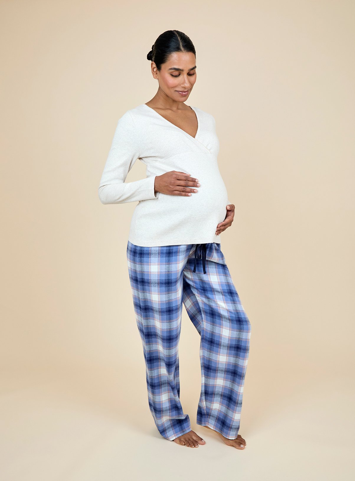 Beige JOJO MAMAN BÉBÉ Maternity Check Pyjama Set