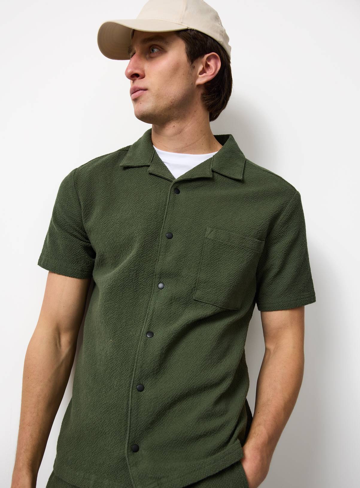 Khaki Seersucker Co-ord Shirt XXXXL - Image 1