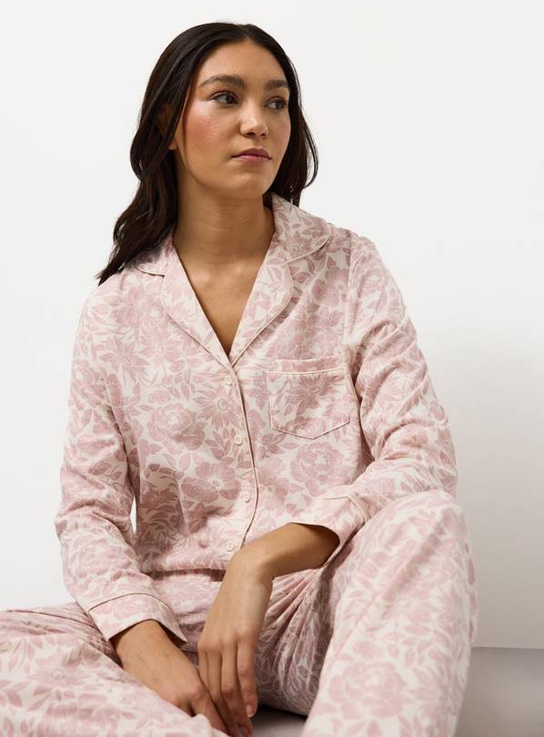 Pink Floral Print Jersey Traditional Pyjamas L