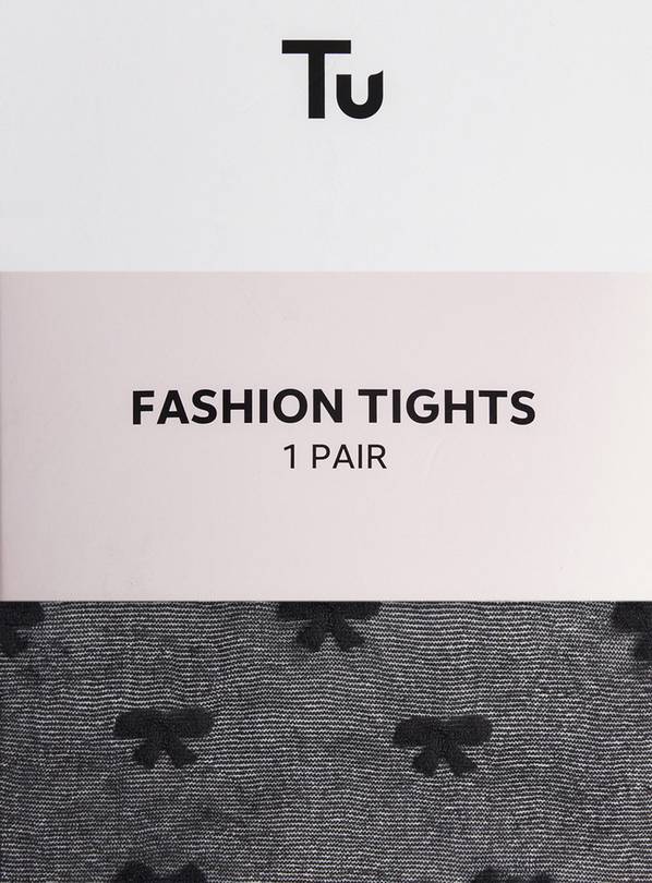 Black Bow Opaque Fashion Tights XL