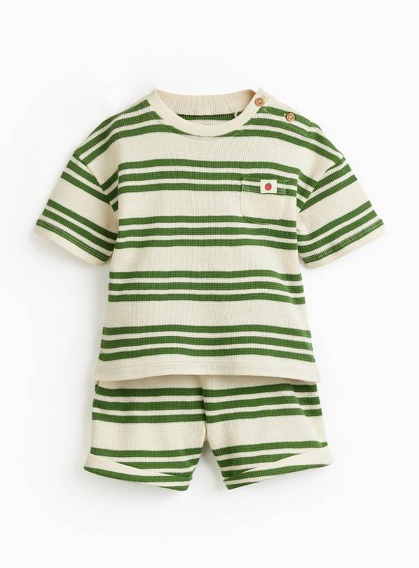 Green Double Stripe Print T-Shirt & Shorts Set Up to 3 mths