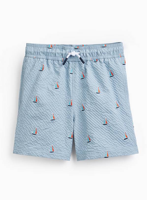 Blue Boat Print Seersucker Swim Shorts 1.5 - 2 Years